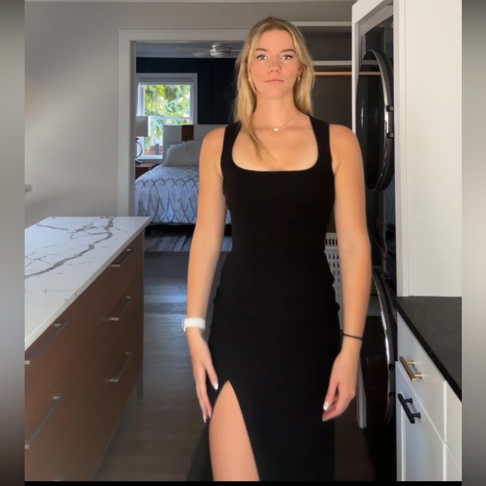 GUESS Black Floor Length Slit Dress